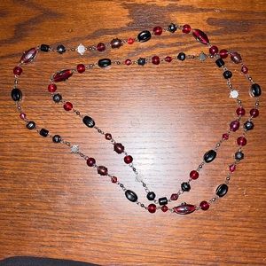 Extra long vintage glass wrapped silvertone red copper necklace